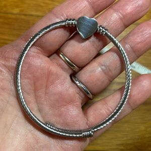 3/$25 Titanium Silver Heart Bangle Wrap Bracelet